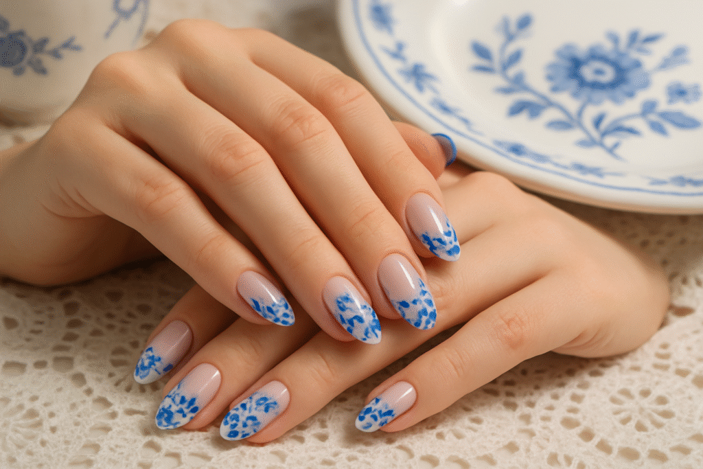 7 Blue & White Floral Nail Ideas to Try Now
