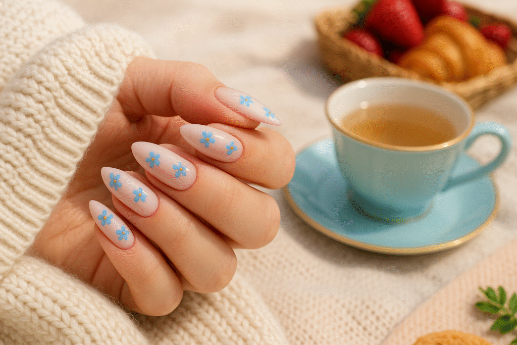 7 Blue & White Floral Nail Ideas to Try Now