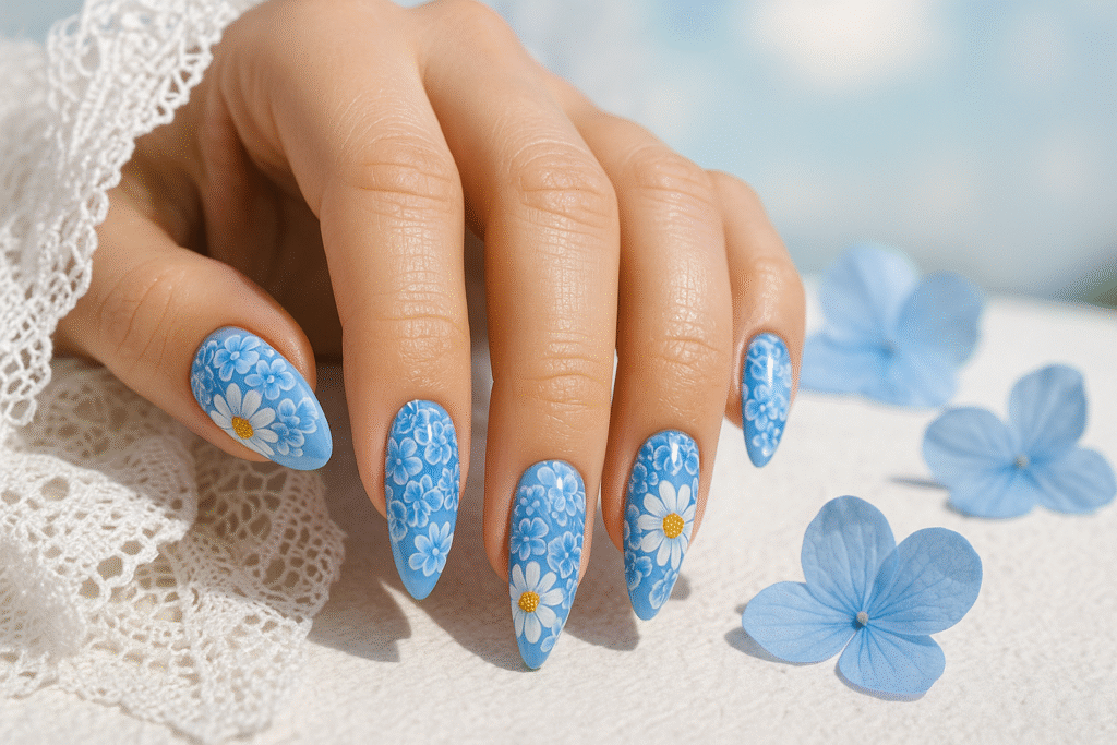 7 Blue & White Floral Nail Ideas to Try Now