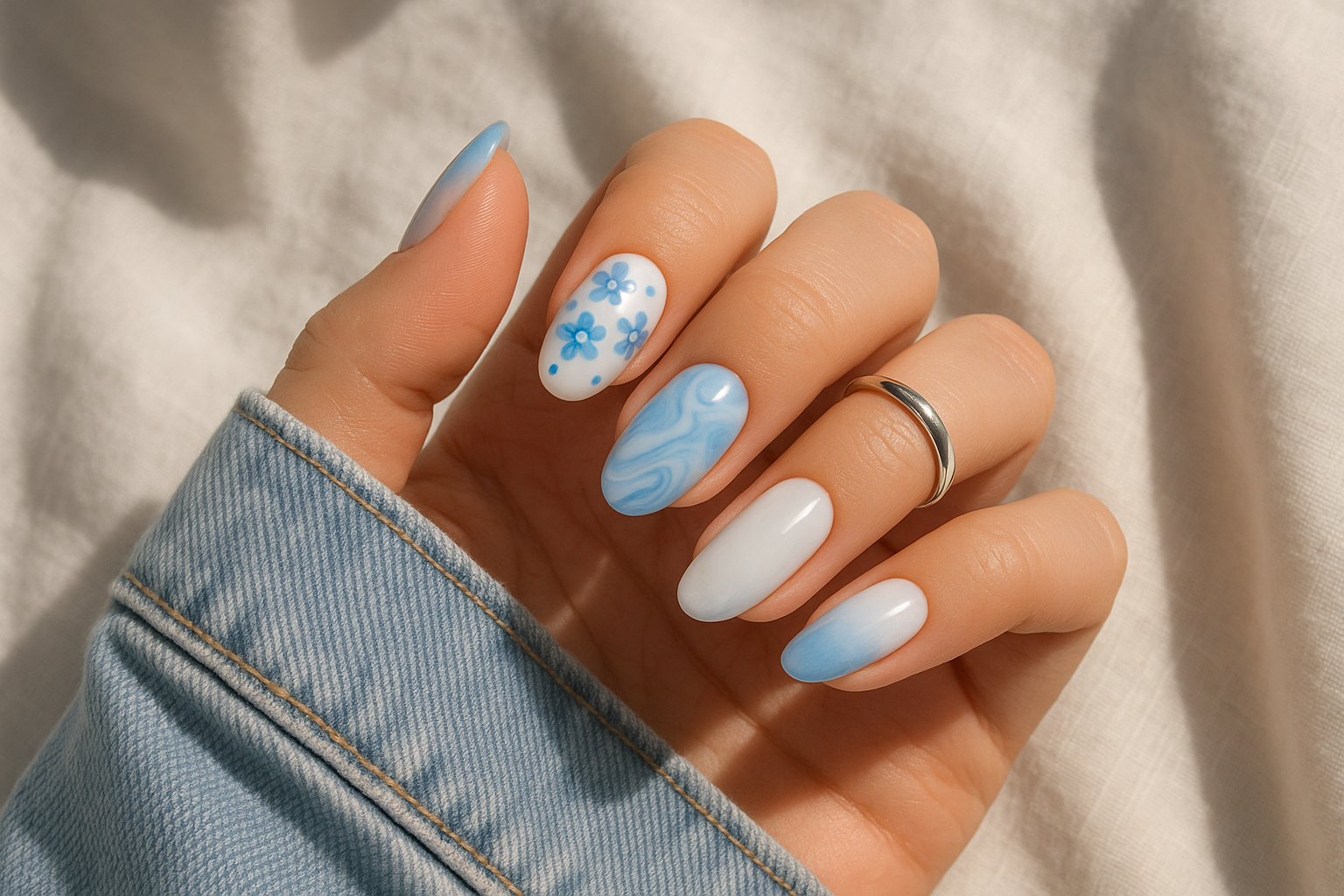 5 White and Blue Nail Designs That Feel So Fresh