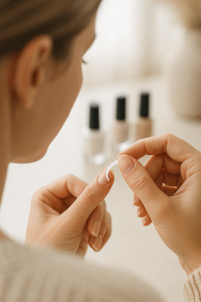 Milky white French tip manicure featuring sheer polish and clean tips
