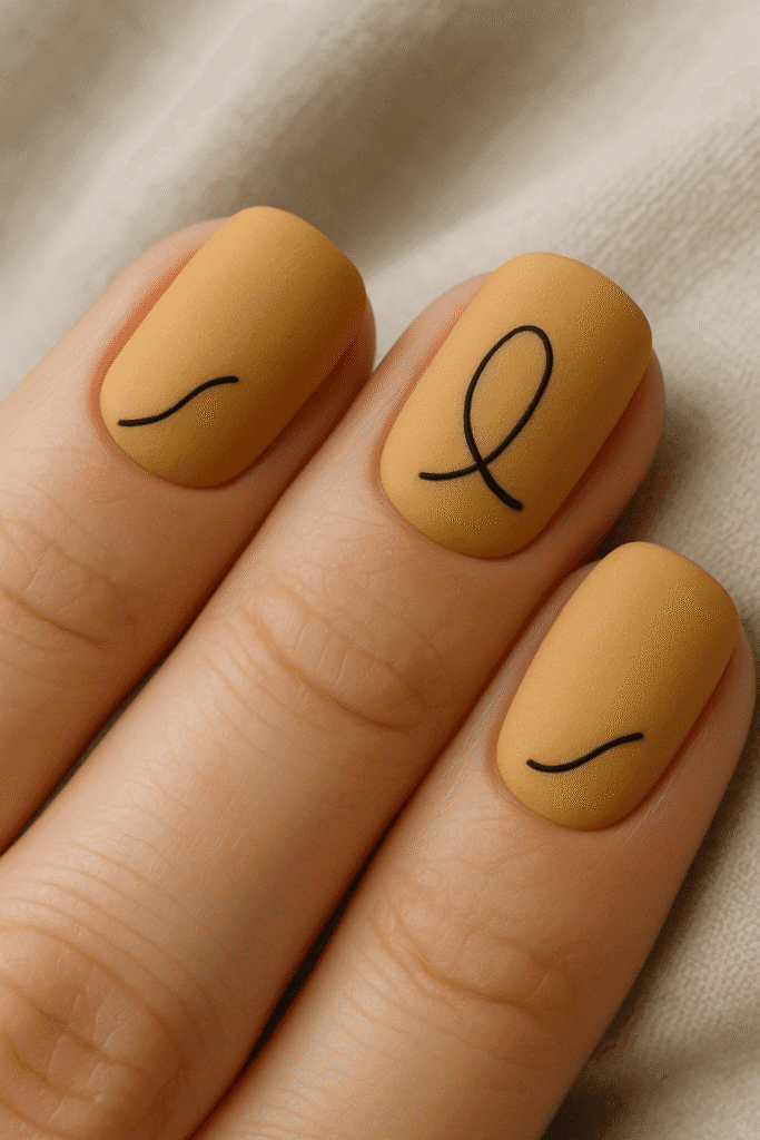 Close-up of hands with fall-inspired burgundy and gold leaf manicure holding pumpkin spice latte
