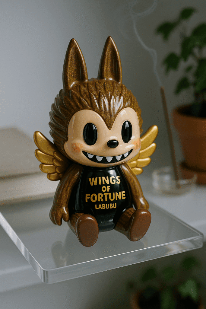 Labubu collectible plush toy styled as keychain and vinyl shelf decor