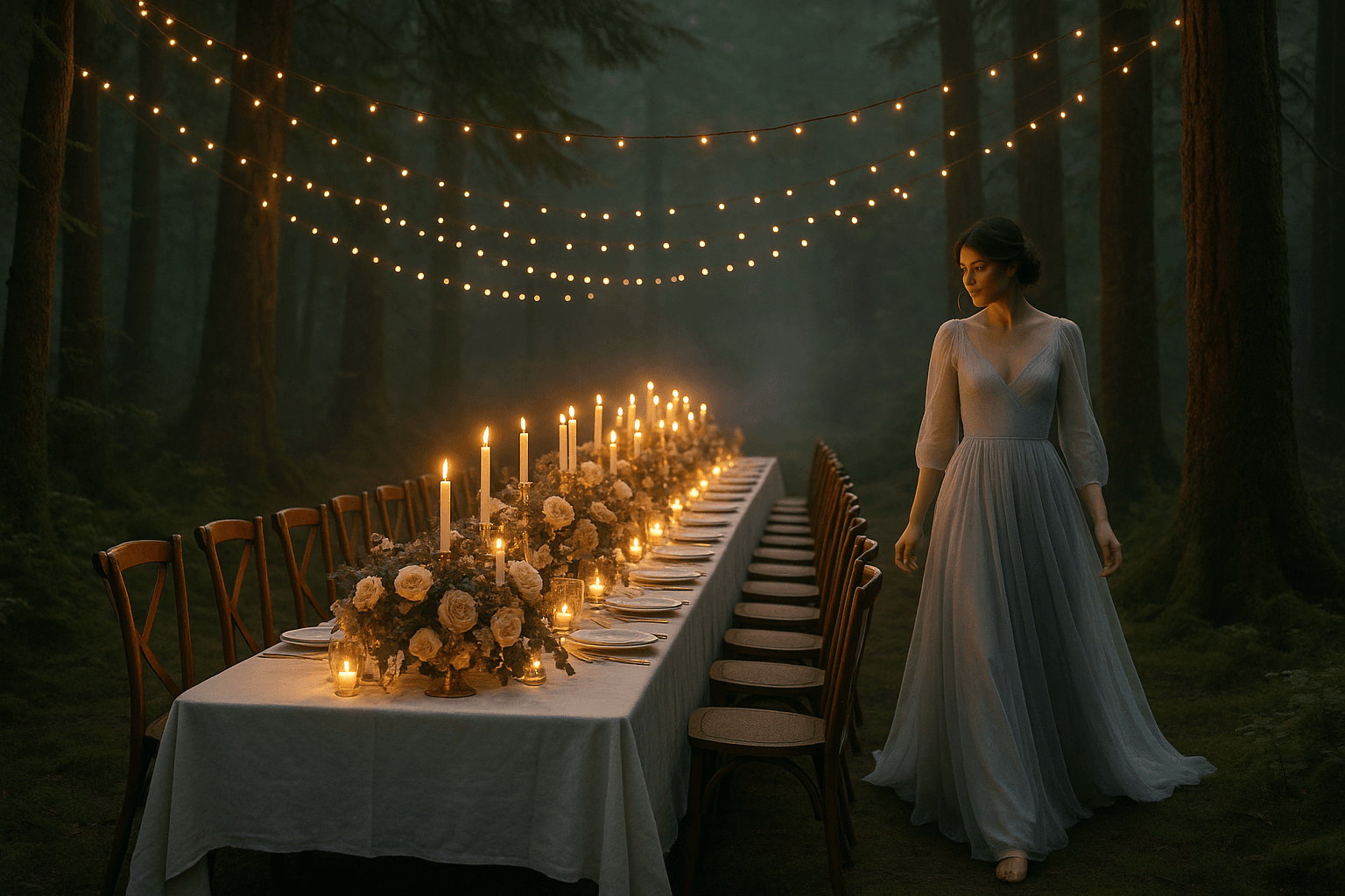🌲 Candlelit Luxe Table Design for Woodland Weddings