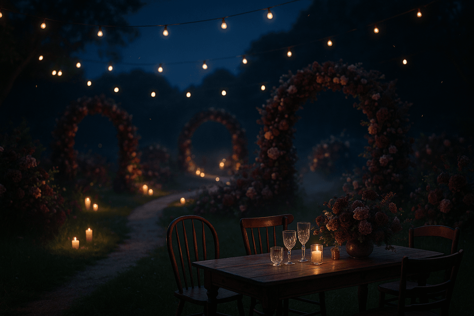 🌙 Whimsical Night Garden Wedding