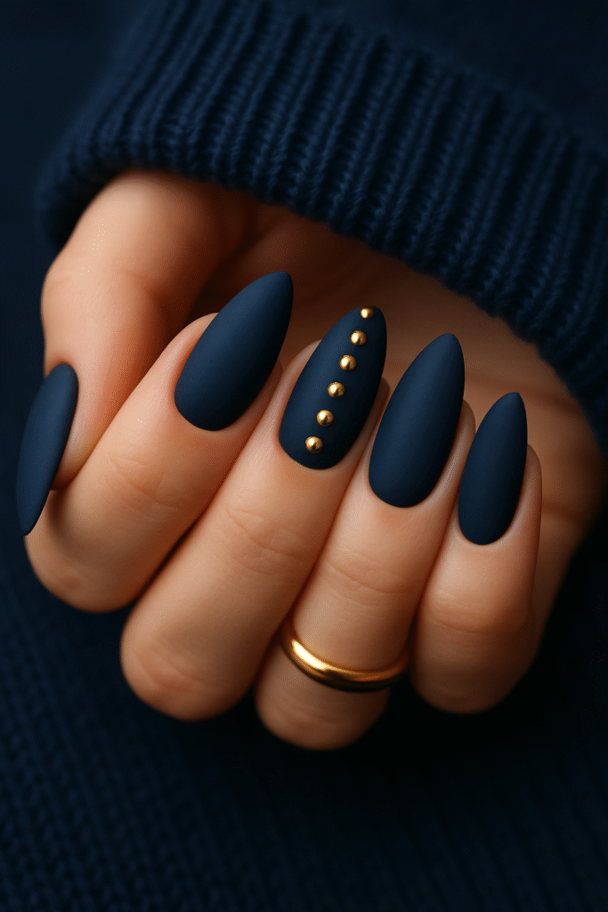 10 Matte Navy & Gold Nail Designs That Look Effortless and Luxurious