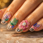 20 Glass Nails With Floral Cloisonné Designs (Salon-Ready)