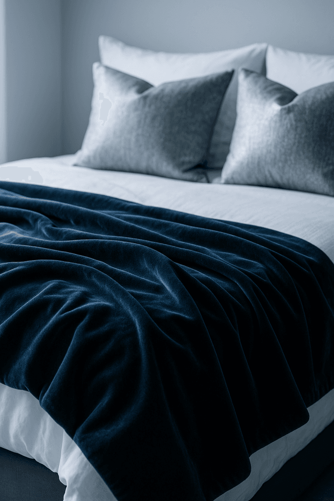 Bedroom Fabric Styling: 13 Silver & Navy Ideas