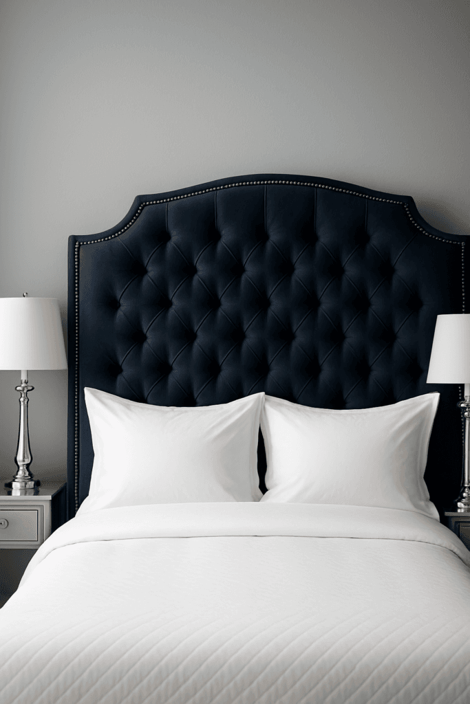 Bedroom Fabric Styling: 13 Silver & Navy Ideas
