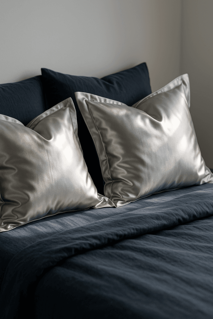 Bedroom Fabric Styling: 13 Silver & Navy Ideas