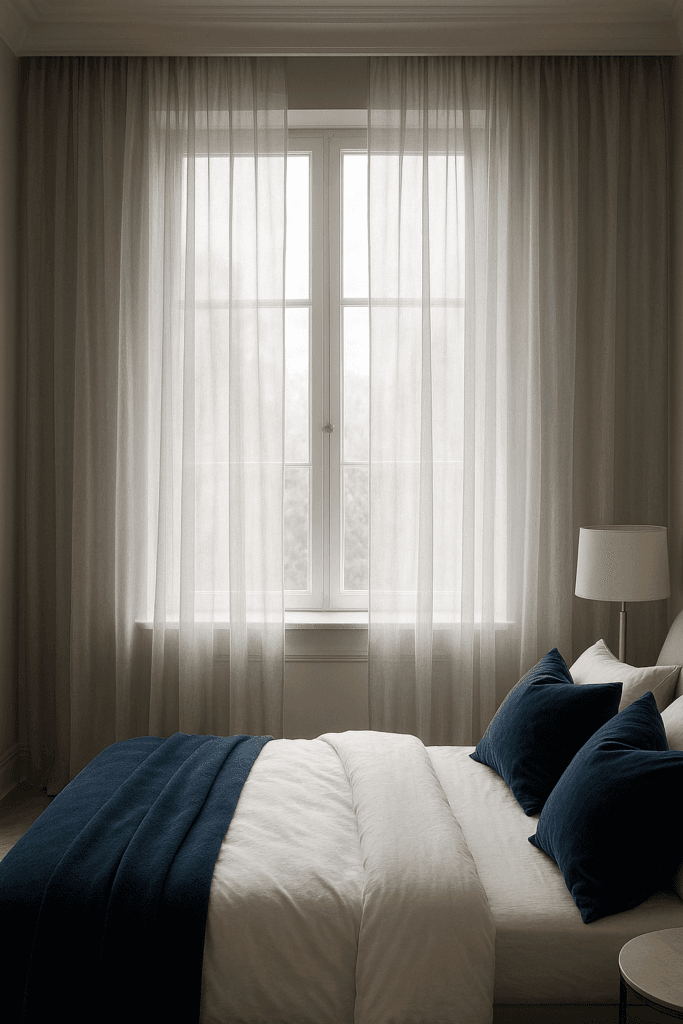 Bedroom Fabric Styling: 13 Silver & Navy Ideas