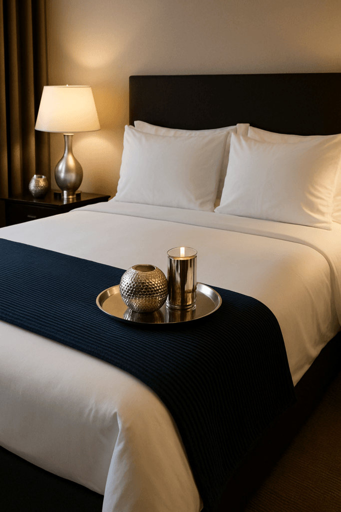 Bedroom Fabric Styling: 13 Silver & Navy Ideas