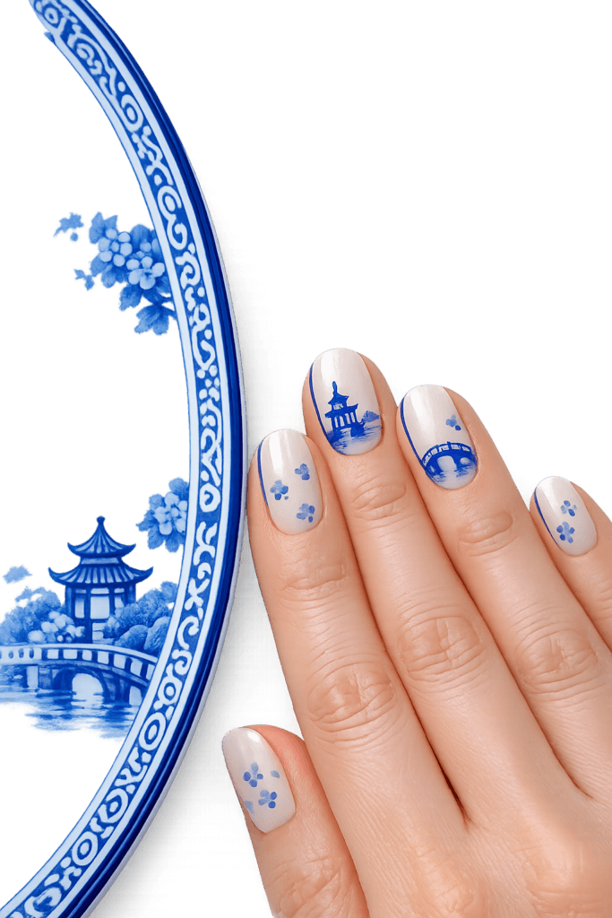 20 Milky Glass Cloisonné Nail Designs That Look Like Porcelain Art