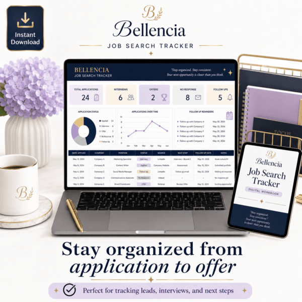 Bellencia Job Search Tracker | Excel Application Tracker for Job Leads, Interviews & Follow-Ups